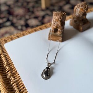 Stunning Hematite and Sterling Signed Pendant on a 16" 925 Italian Snake Chain